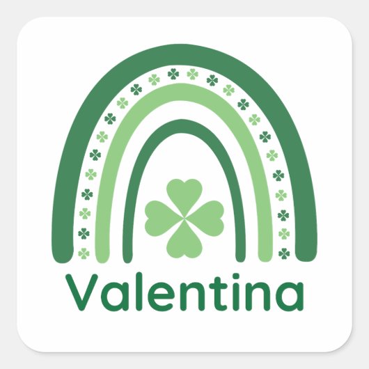 Valentina Name Clover Boho Rainbow Vierkante Sticker (Voorkant)