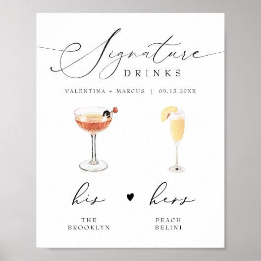 VALENTINA Script Signature Drink Wedding Bar Poster (Voorkant)