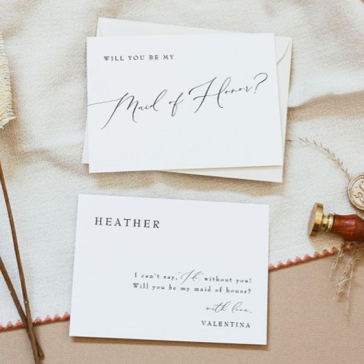 VALENTINA Whimsical Script Maid of Honor Voorstel Kaart