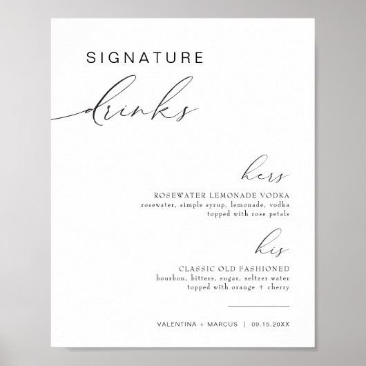 VALENTINA Zijn en haar handtekening Drink Cocktail Poster (Voorkant)