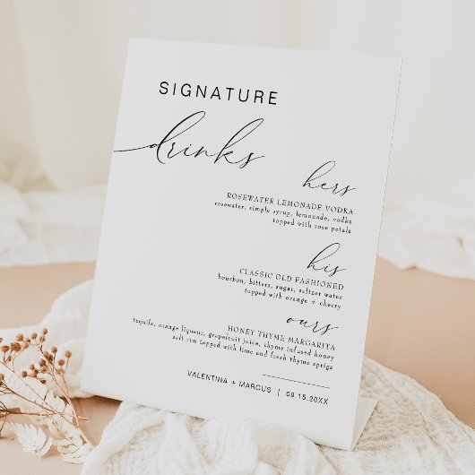 VALENTINA Zijn en haar handtekening Drink Cocktail Reclamebord Met Voetstuk