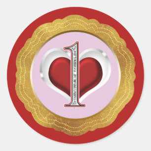Valentine 1e verjaardagsfeestje EEN Roze Rood Goud Ronde Sticker