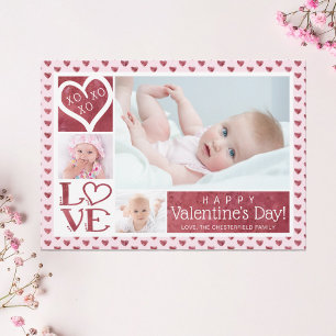 Valentine 3 Foto Collage LIEFDE XOXO Hartjes Feestdagenkaart