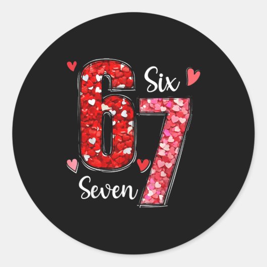 Valentine 67 Six Seven Meme Rose Hearts Valentine’ Ronde Sticker (Voorkant)