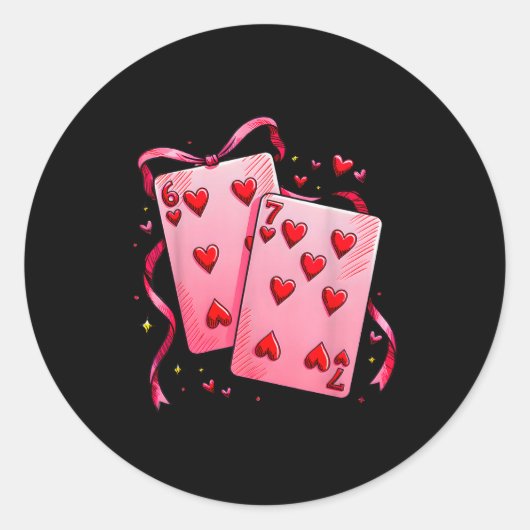 Valentine 6 7 Valentine's Day Matching Playing Car Ronde Sticker (Voorkant)