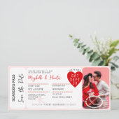 Valentine Airplane Boarding Pass Save The Date Kaart (Staand voorkant)