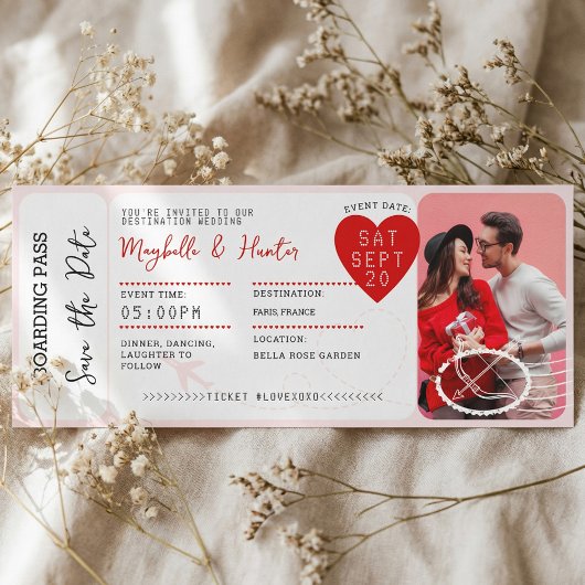 Valentine Airplane Boarding Pass Save The Date Kaart