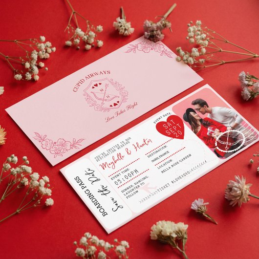 Valentine Airplane Boarding Pass Save The Date Kaart