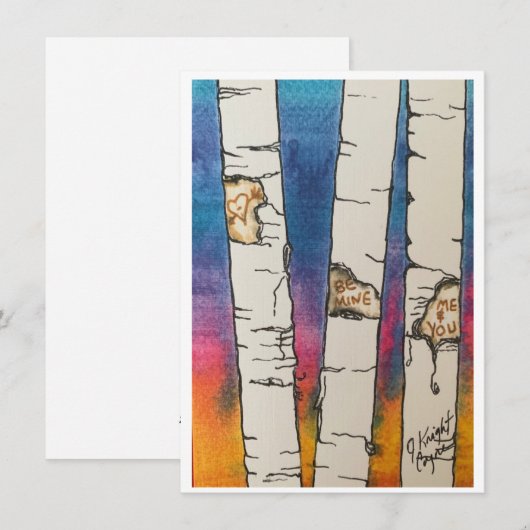 Valentine, Aquarel Berkenbomen Feestdagenkaart (Voorkant / Achterkant)