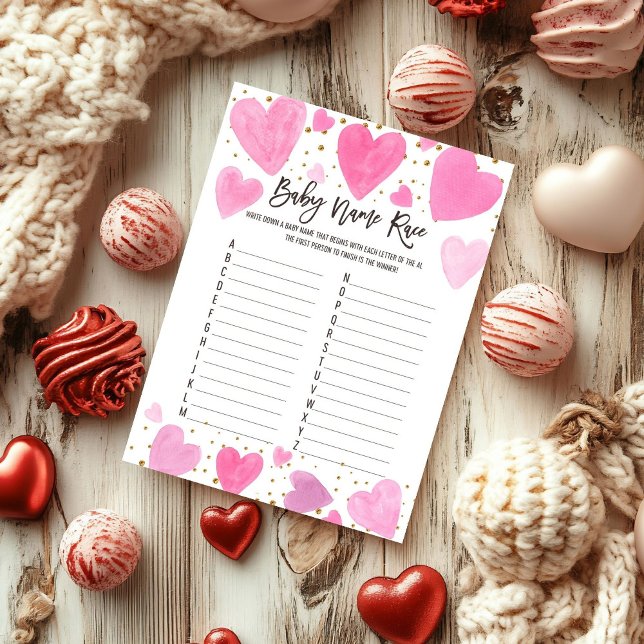 Valentine baby name Race baby shower game card (Creator heeft geüpload)