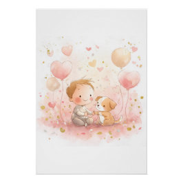 Valentine Baby & Puppy Nursery Art Print Perfect Poster