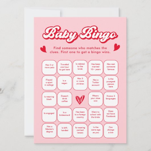 Valentine Baby Shower Baby Bingo Game Card Kaart (Voorkant)