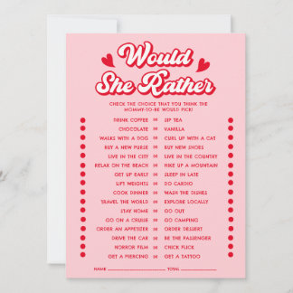 Valentine Baby Shower Would She Rather Game Card Kaart