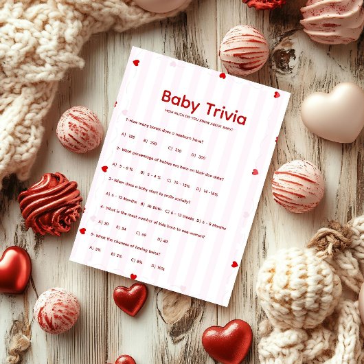 Valentine Baby trivia Baby shower game Card Kaart