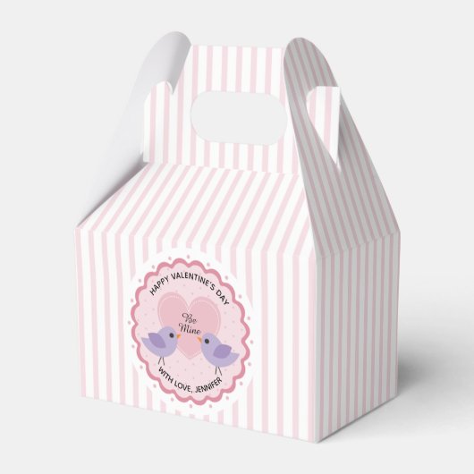 Valentine Be Mine Roze Strepen Hart Bedankdoosjes (Voorkant Zijde)