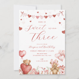Valentine Bear Hearts Sweet Third Birthday Invite Kaart