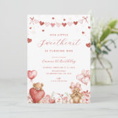 Valentine Bear Little Sweetheart Birthday Invite Kaart (Staand voorkant)