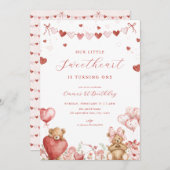 Valentine Bear Little Sweetheart Birthday Invite Kaart (Voorkant / Achterkant)