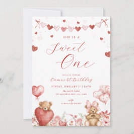Valentine Bear Sweet One 1st Birthday Invite Kaart