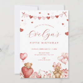 Valentine Bear Sweetheart Hearts Birthday Invite Kaart