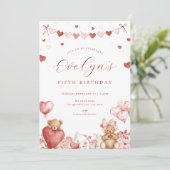 Valentine Bear Sweetheart Hearts Birthday Invite Kaart (Staand voorkant)