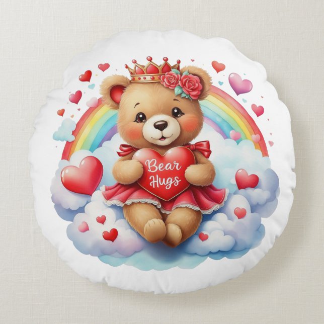 Valentine Bear Throw Pillow Rond Kussen (Voorkant)
