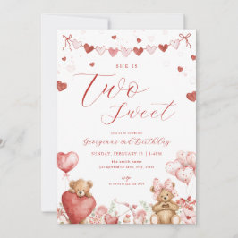 Valentine Bear Two Sweet Second Birthday Invite Kaart