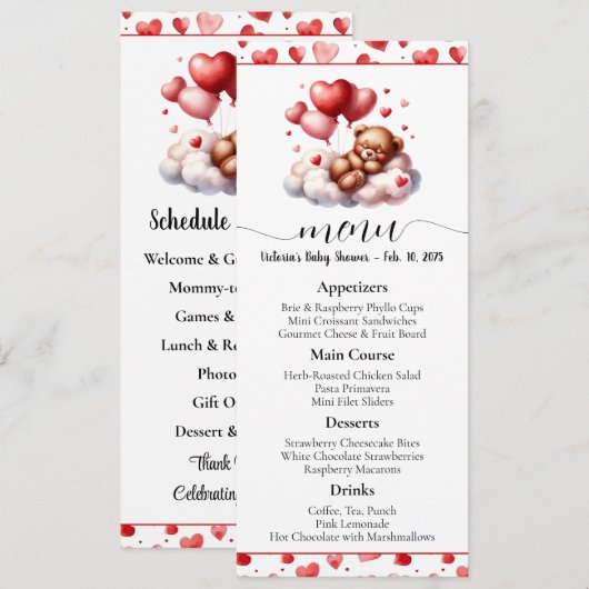 Valentine Beer Baby Shower Menu en Programma (Voorkant / Achterkant)