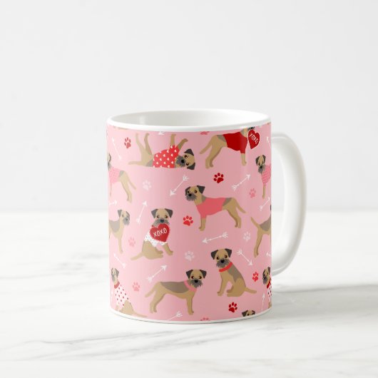 Valentine Border Terrier Pattern Koffiemok (Voorkant rechts)