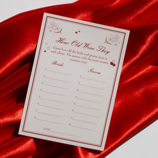 Valentine Bridal Shower Age Guessing Game Card Kaart