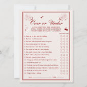 Valentine Bridal Shower Over or Under Game Card Kaart (Voorkant)