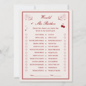 Valentine Bridal Shower Would She Rather Game Card Kaart (Voorkant)