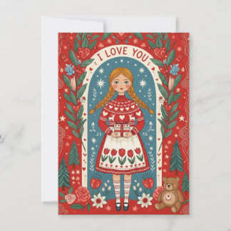 Valentine Card Illustration Of A Girl  Feestdagenkaart
