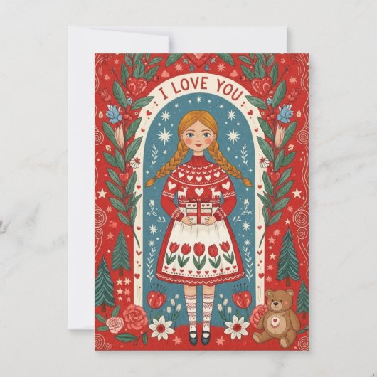 Valentine Card Illustration Of A Girl Feestdagenkaart (Voorkant)