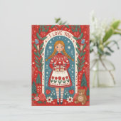 Valentine Card Illustration Of A Girl Feestdagenkaart (Staand voorkant)