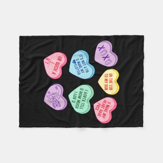 Valentine Cardiologist Hearts Candy Ekg Tech Telem Fleece Deken (Voorkant (Horizontaal))