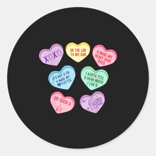 Valentine Cardiologist Hearts Candy Ekg Tech Telem Ronde Sticker (Voorkant)