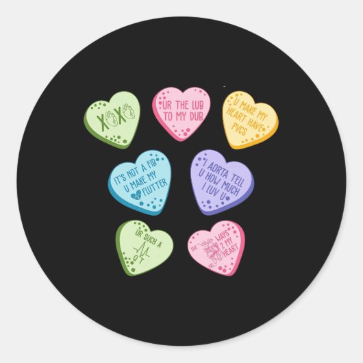 Valentine Cardiology Nurse Conversation Hearts Can Ronde Sticker (Voorkant)