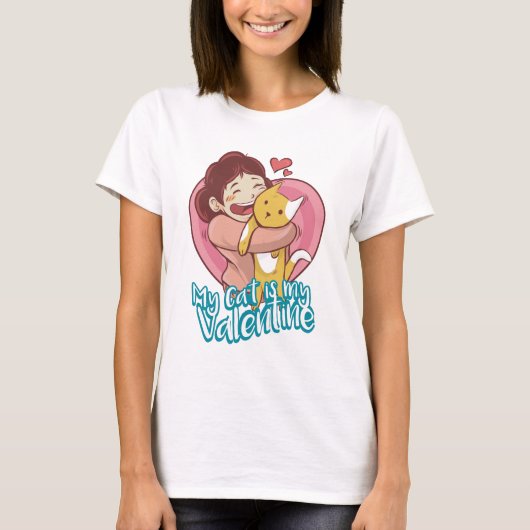 Valentine Cat Women White T-shirt (Voorkant)