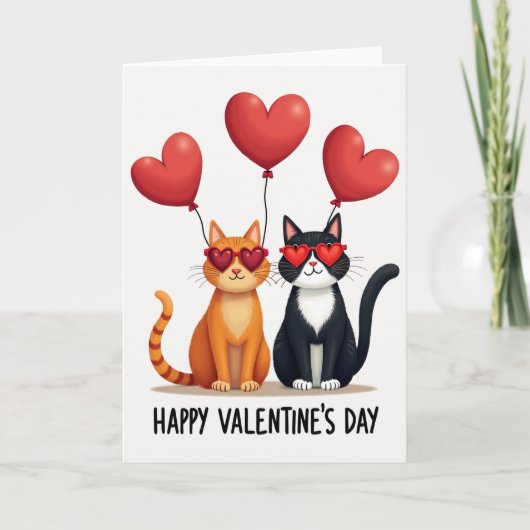 Valentine Cats Heart Glasses Card Kaart (Voorkant)