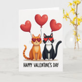 Valentine Cats Heart Glasses Card Kaart (Gele Bloem)