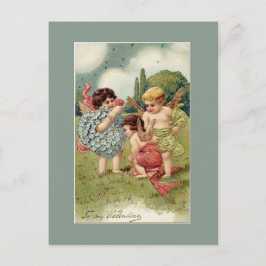 Valentine Cherubs Green Feestdagenkaart (Voorkant)