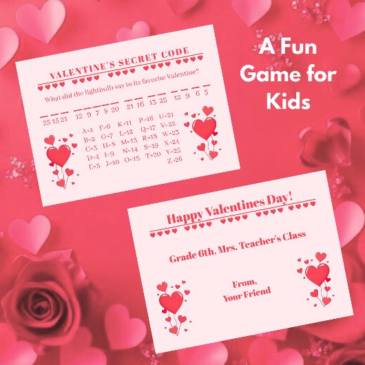 Valentine Classroom Game-Secret Code Notitiekaartje