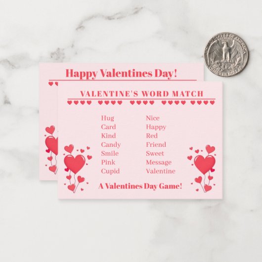 Valentine Classroom Game-Word Match Notitiekaartje (Voorkant / Achterkant in situ)