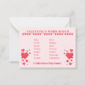 Valentine Classroom Game-Word Match Notitiekaartje (Voorkant)