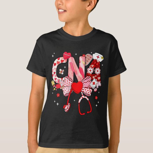 Valentine Cna Nurse Coquette Bow Stethoscope Girl T-shirt (Voorkant)