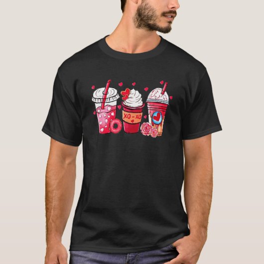 Valentine Coffee Heart Iced Coffee Valentine Day W T-shirt (Voorkant)