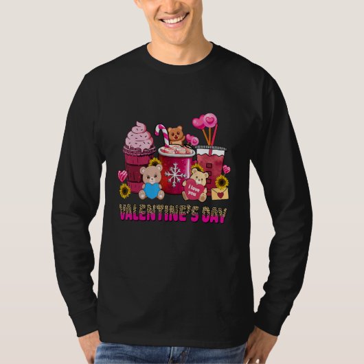 Valentine Coffee Latte Lover Cute Pink Bear Valent T-shirt (Voorkant)