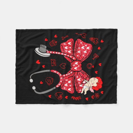 Valentine Coquette Bow Nurse Stethoscope Nursing D Fleece Deken (Voorkant (Horizontaal))