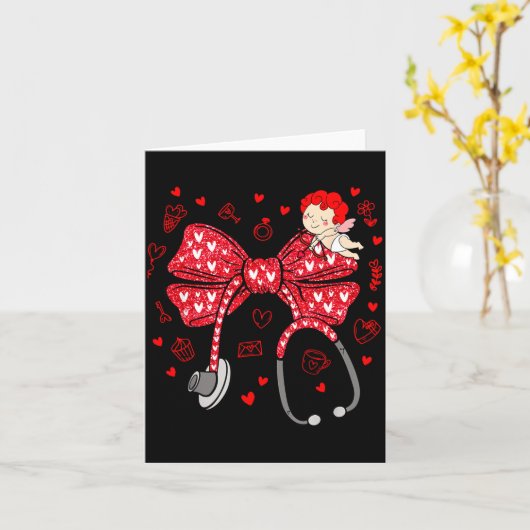 Valentine Coquette Bow Nurse Stethoscope Nursing D Kaart (Gele Bloem)